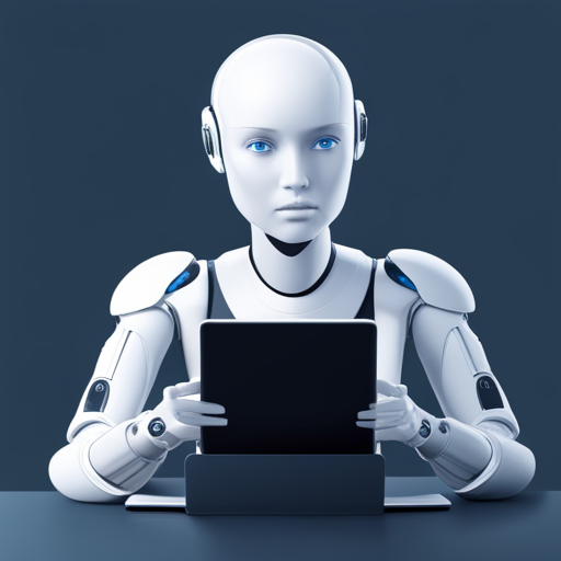 Promt: an intelligent robot using artificial intelligence taking over a human job, realistic
